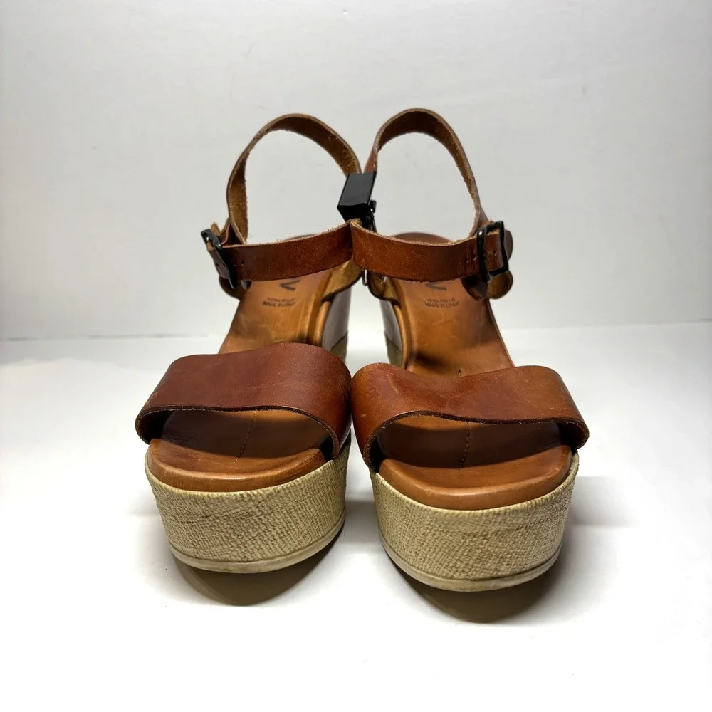 220V Platform Wedge‎ Sandals Womens 41 Brown Leather Made in Italy Boho Retro
